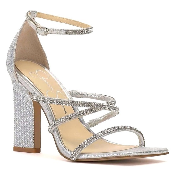 Jessica Simpson Geralie Rhinestone Strappy Dress Sandals in Silver - Picture 1 of 16